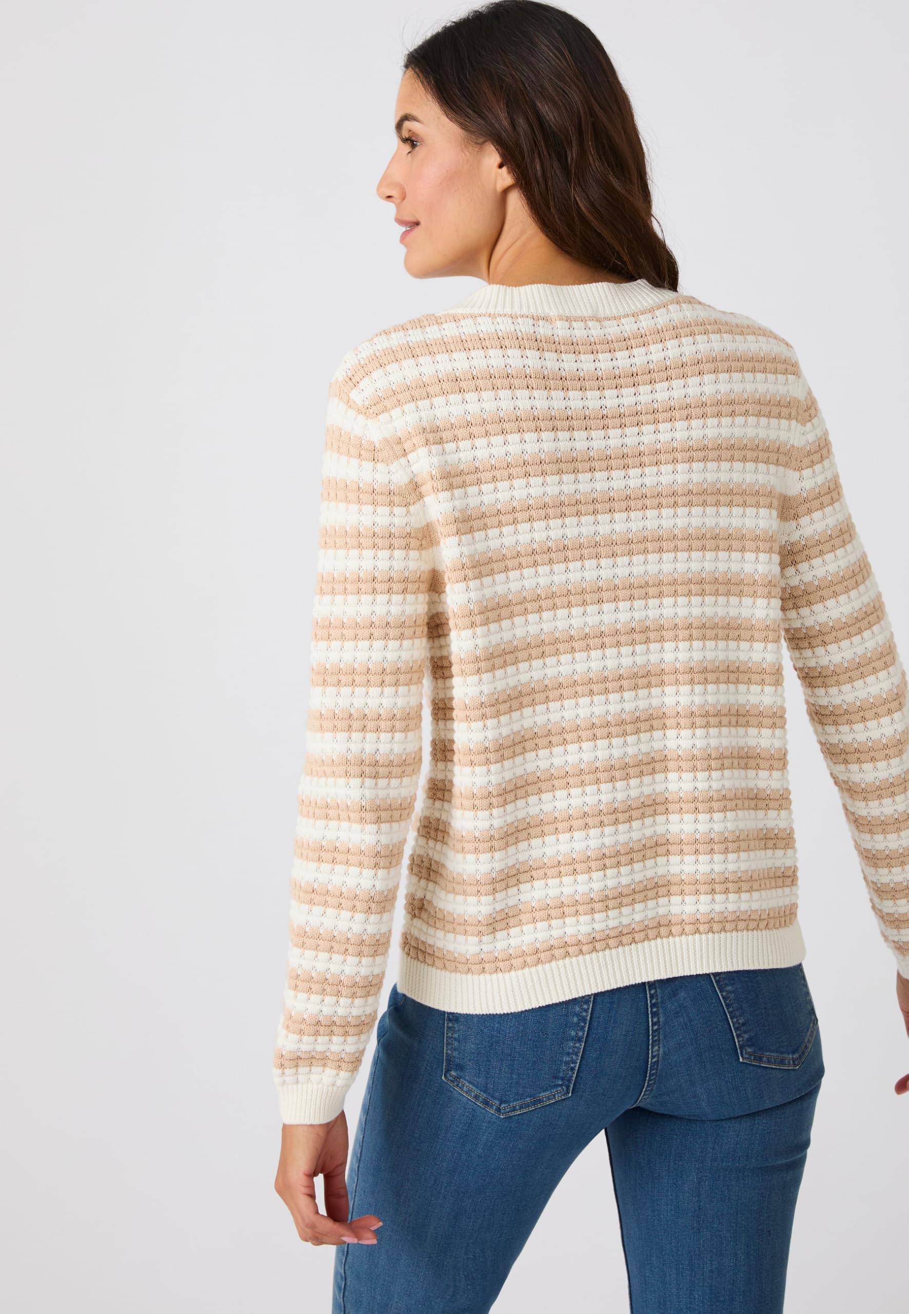 Damart Prêt-à-porter cardigan donna marrone beige a righe in cotone 38-40