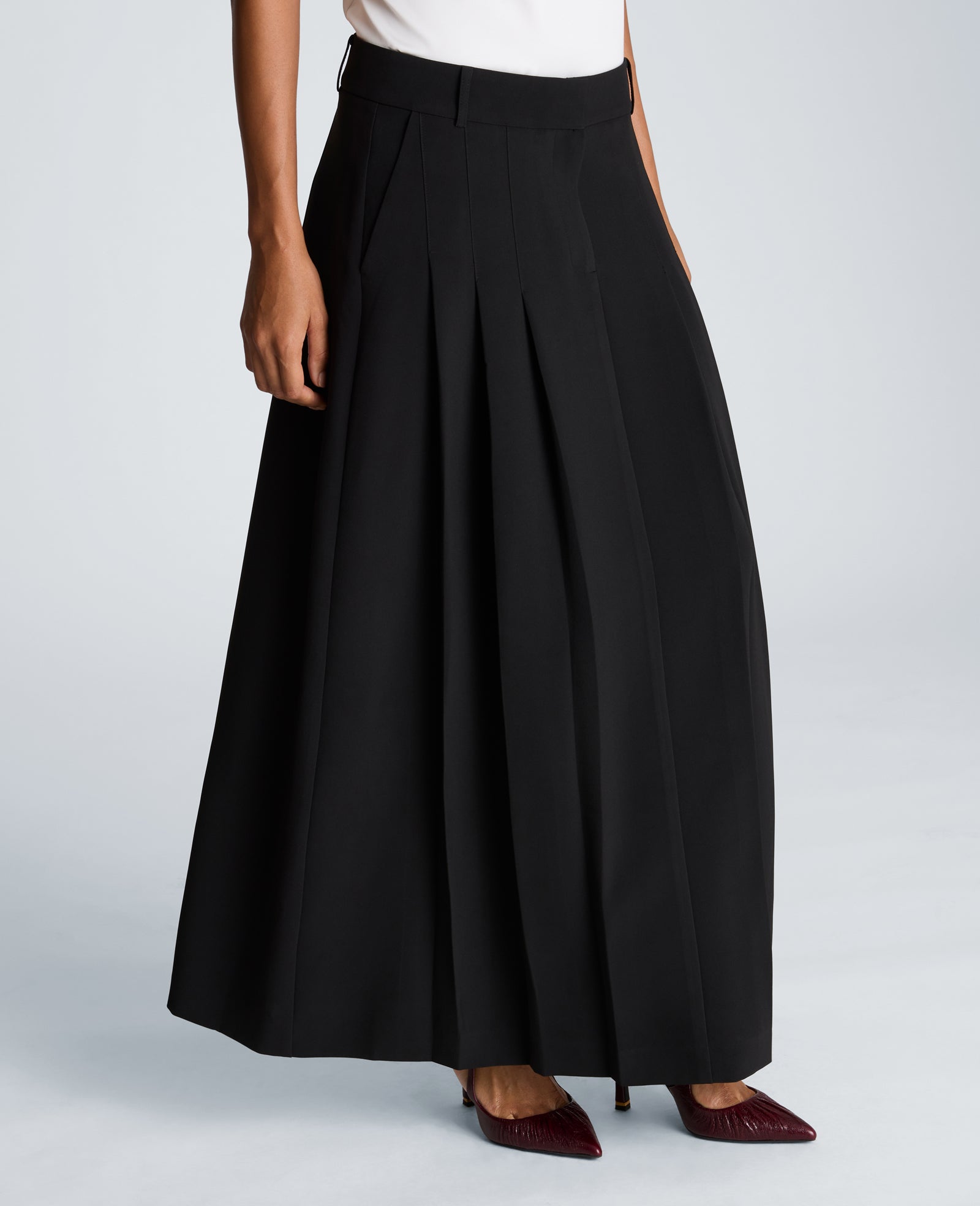 Kenneth Cole Reaction Clothing Fly Front Pleated Maxi Skirt gonna lunga nera