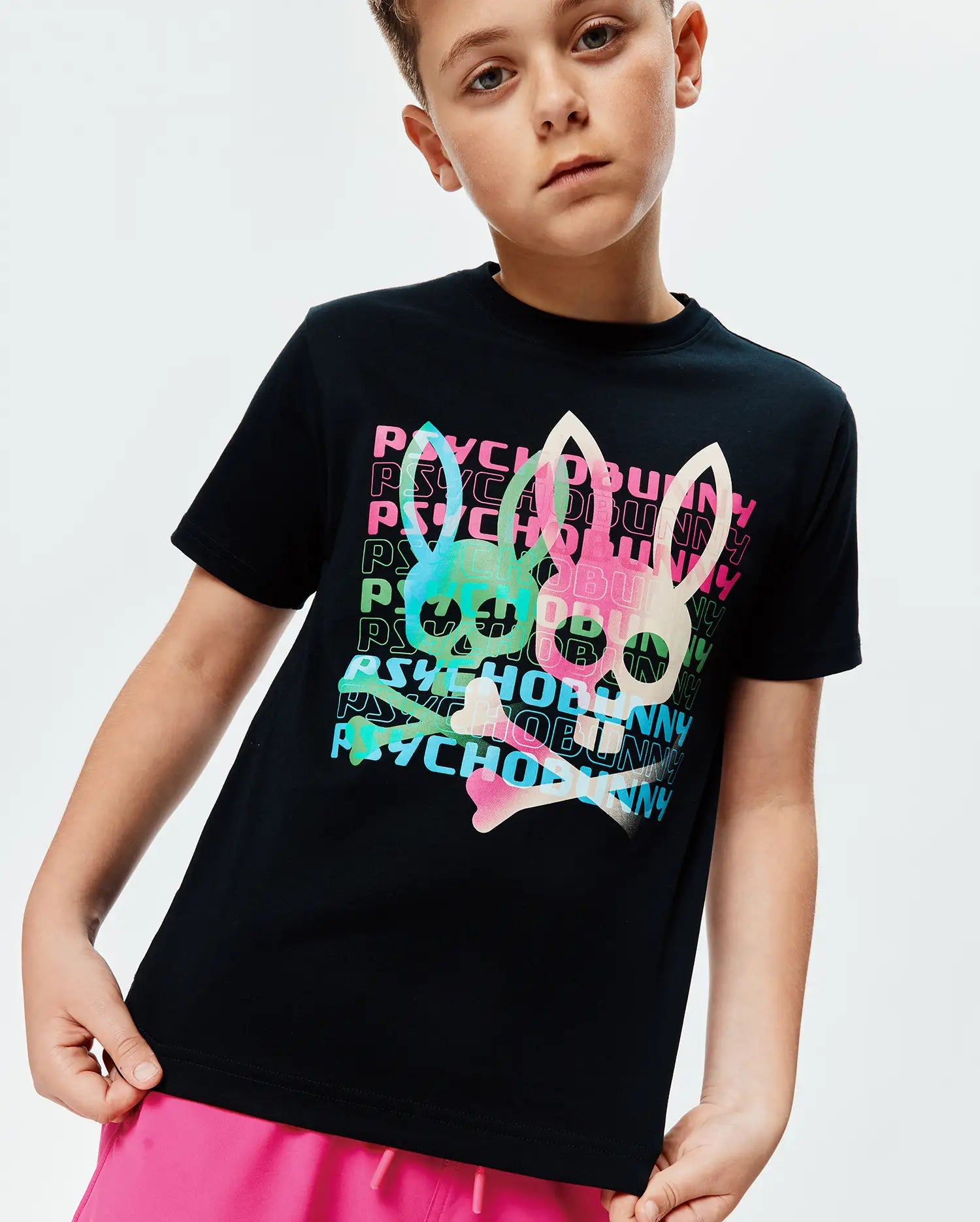 Psycho Bunny Kids Tees KIDS LANDON WORDMARK TEE t-shirt nera 001 cotone Pima