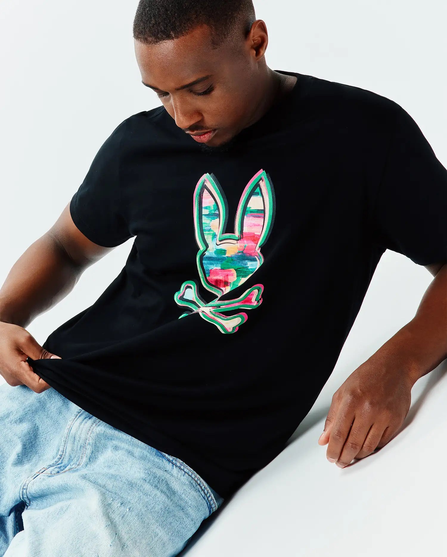 Psycho Bunny Men's Tees MENS NATE GRAPHIC TEE MT0200307 t-shirt nera cotone Pima