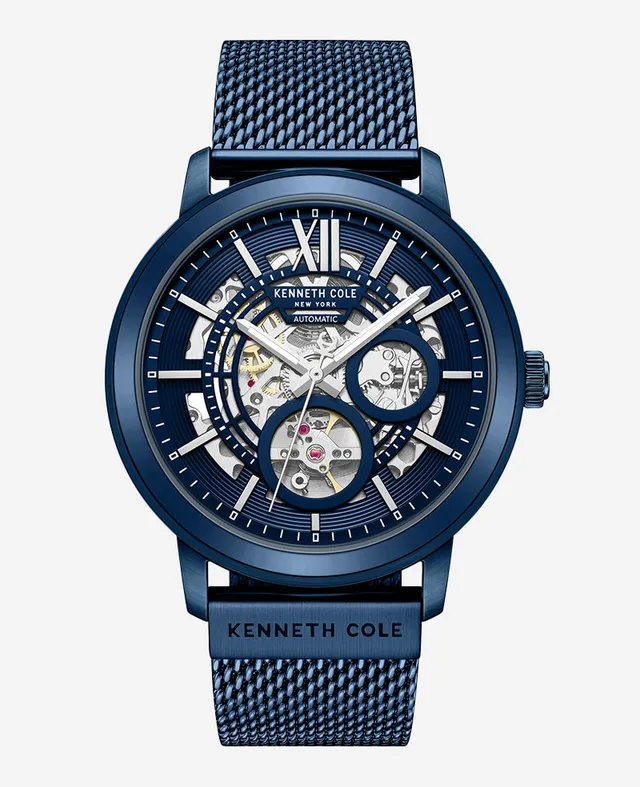 Kenneth Cole Reaction Watches Skeleton Automatic Blue-IP Stainless Steel Mesh Strap Watch orologio automatico blu