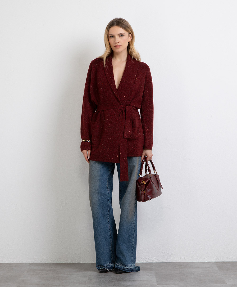 Markup Donna Maglieria Cardigan ampio con filo paillettes con cintura