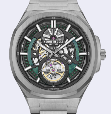 Kenneth Cole Reaction Watches Skeleton Automatic Bracelet Watch orologio automatico grigio scuro con bracciale in acciaio