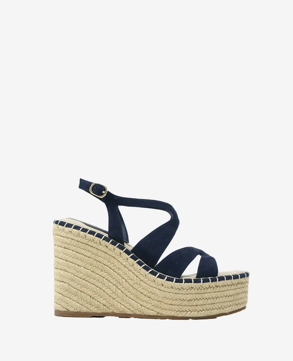 Kenneth Cole Reaction Solace Platform Espadrille Wedge Sandal sandali blu camoscio