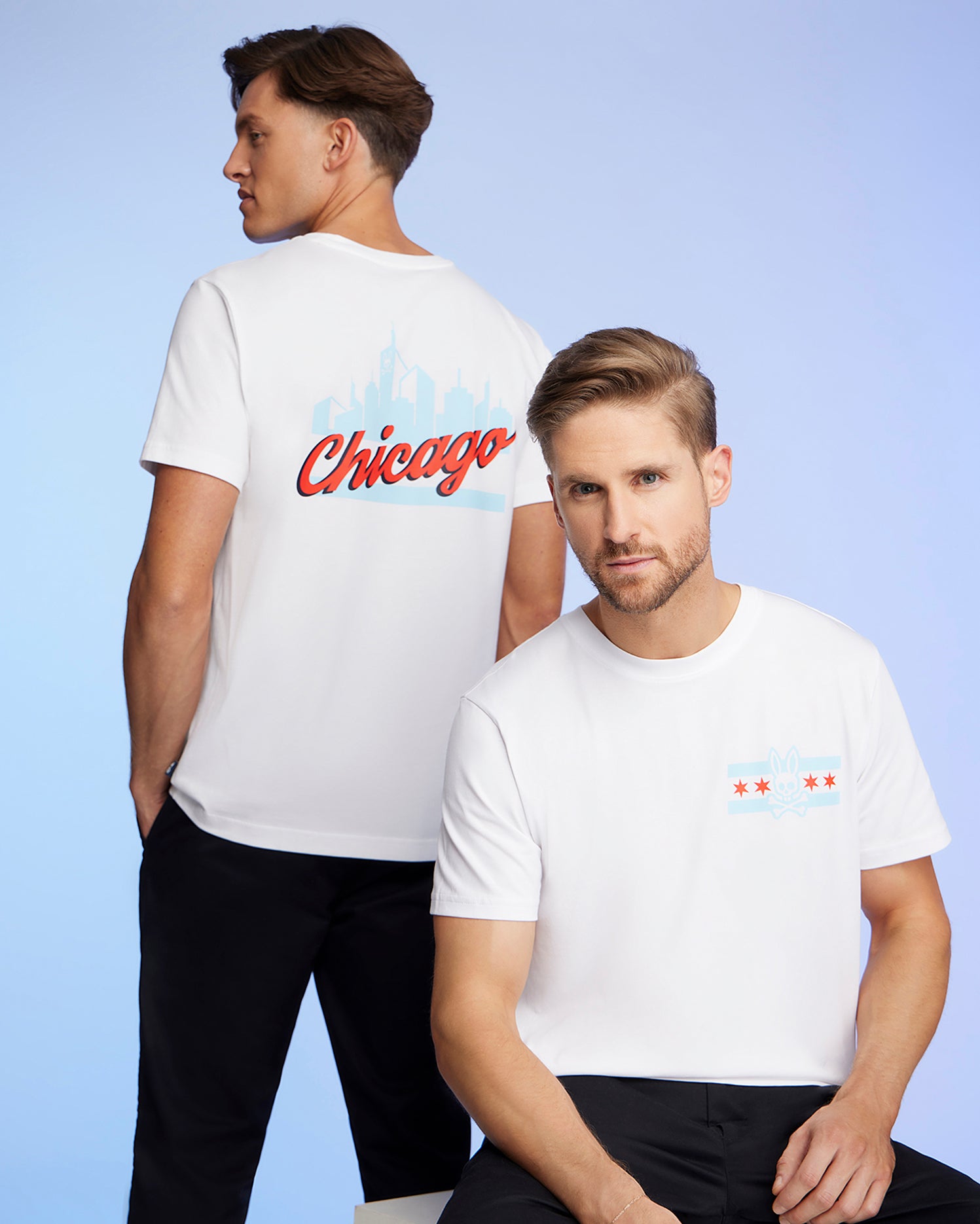 Psycho Bunny Men's Tees MENS CHICAGO CITY TEE B6U551W1PC t-shirt bianca in cotone Pima