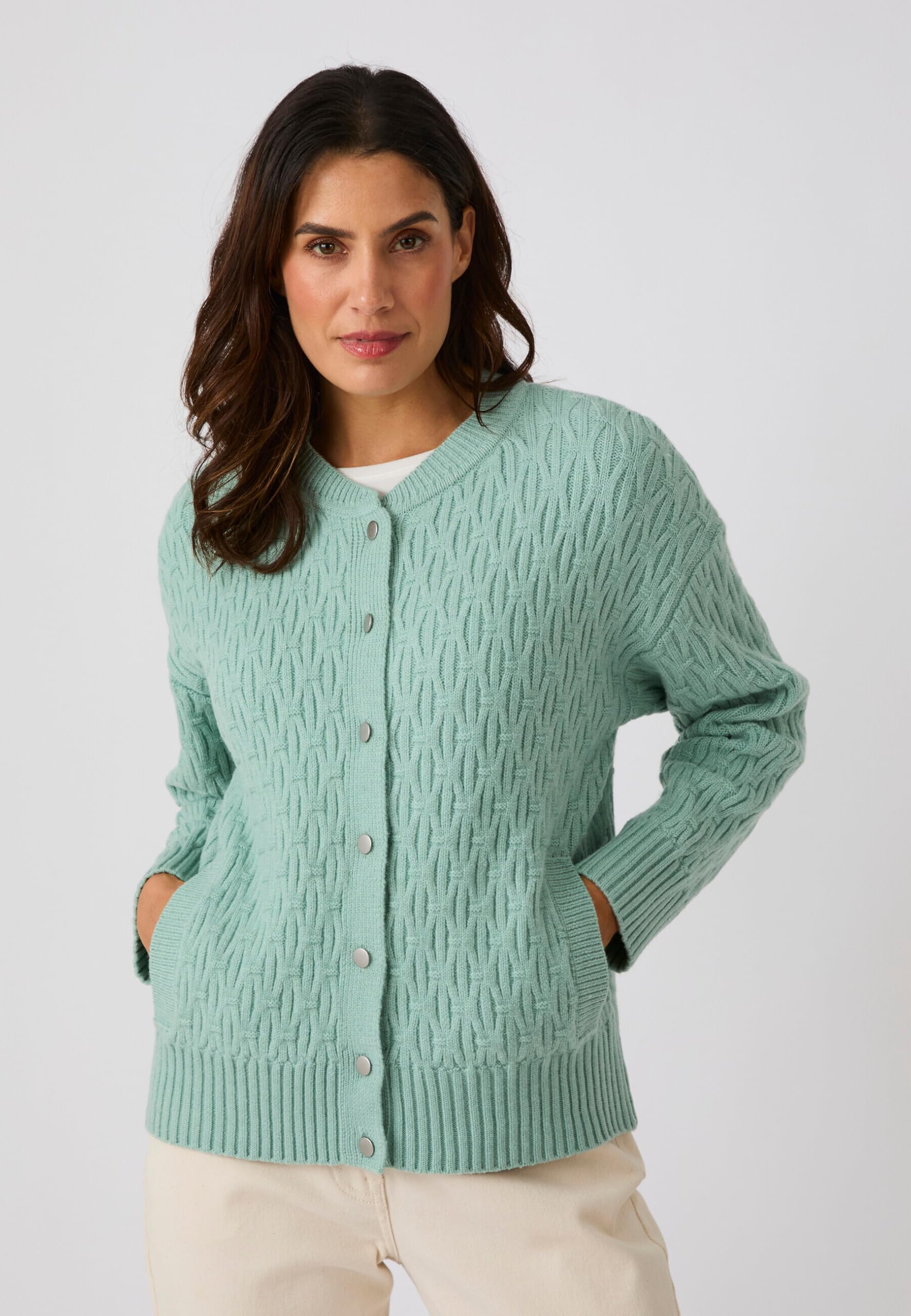 Damart Thermolactyl cardigan donna blu verde acqua con tasche