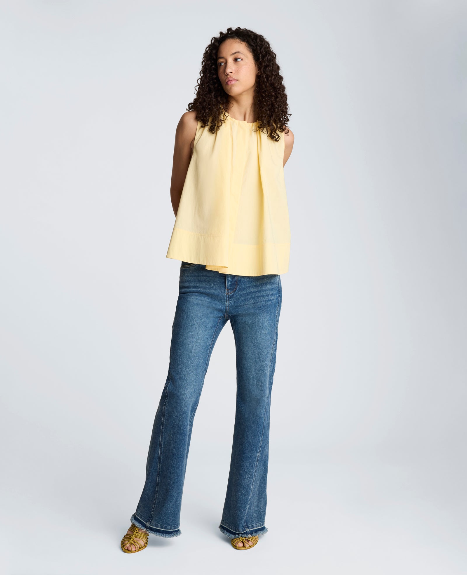 Kenneth Cole Reaction Clothing Paperbag Neck Sleeveless Tent Button Front Shirt camicia PASTEL YELLOW