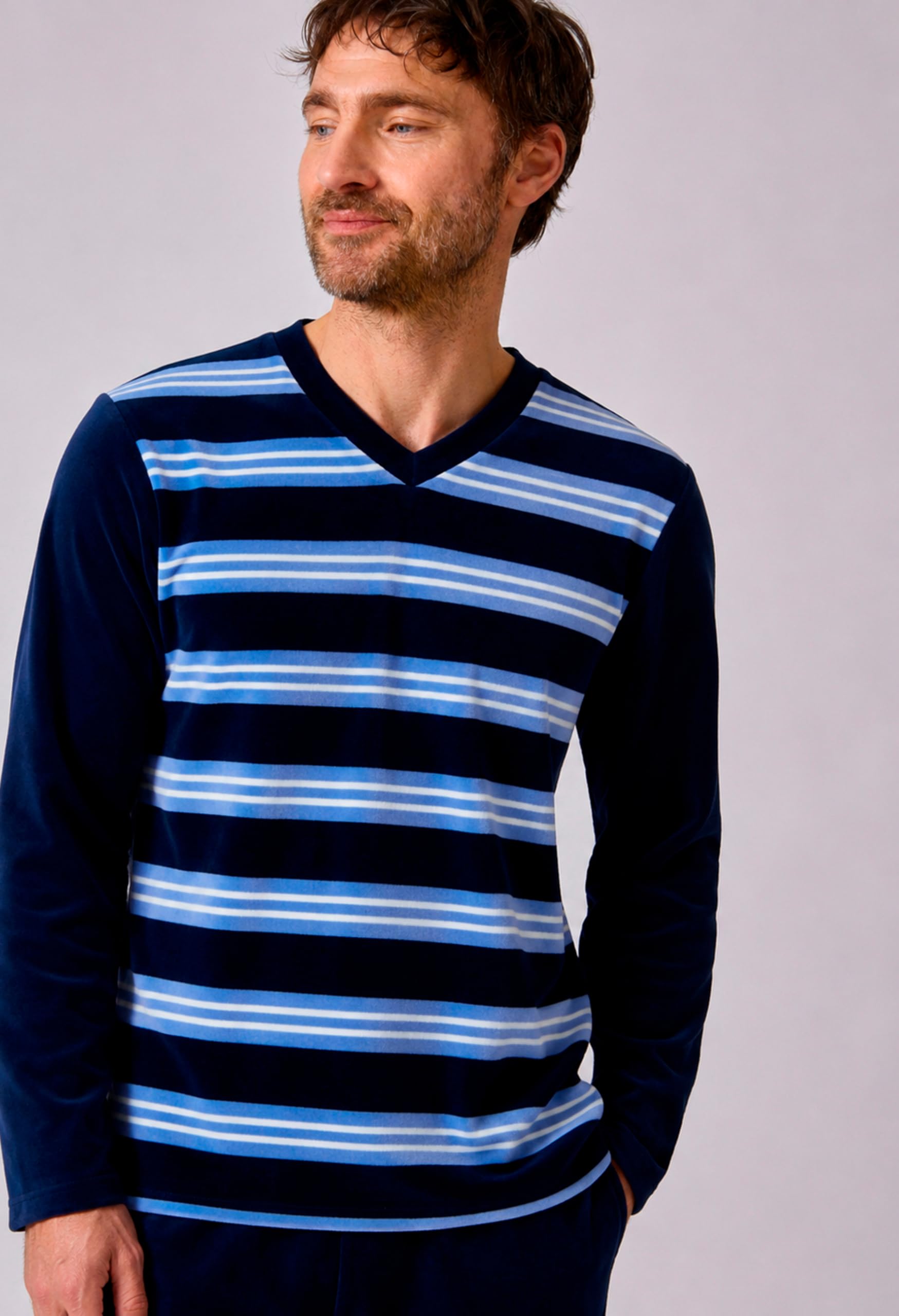 Damart Homewear pigiama uomo XXL blu a righe in velluto