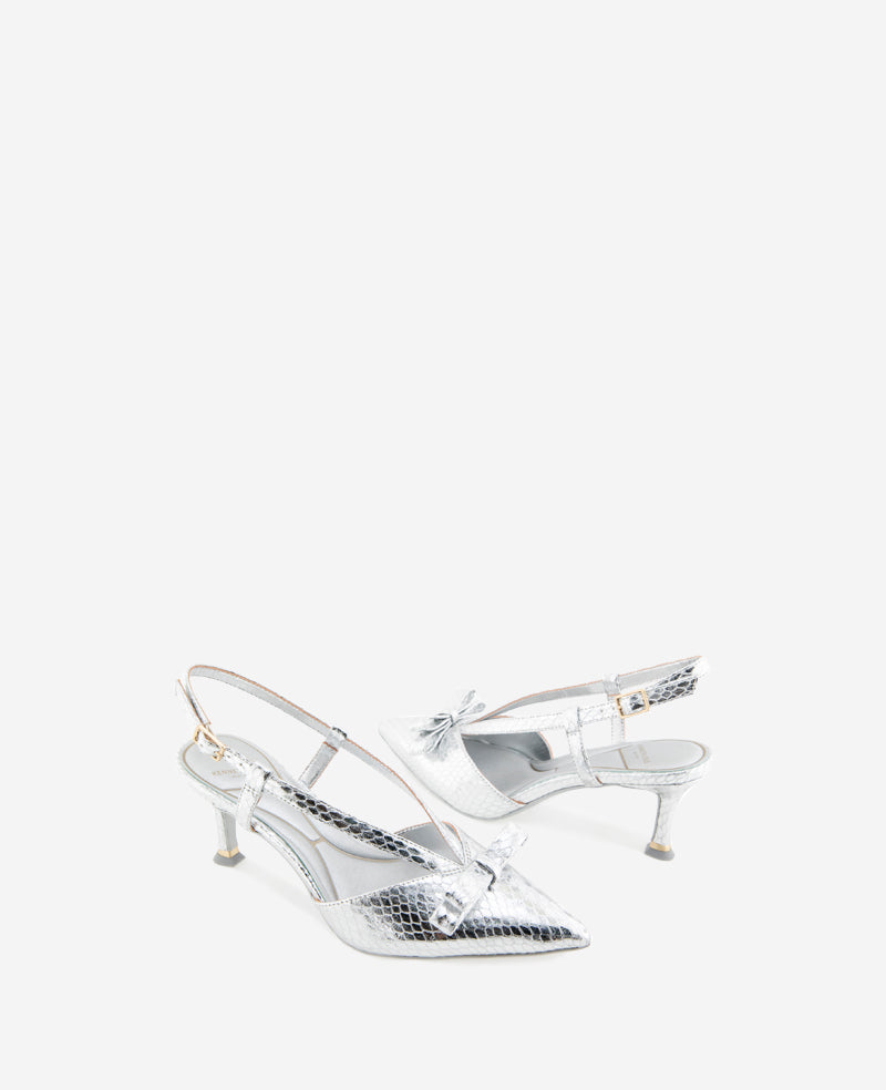 Kenneth Cole Reaction Shoes Umayra Metallic Snake Slingback Kitten Heel slingback argento