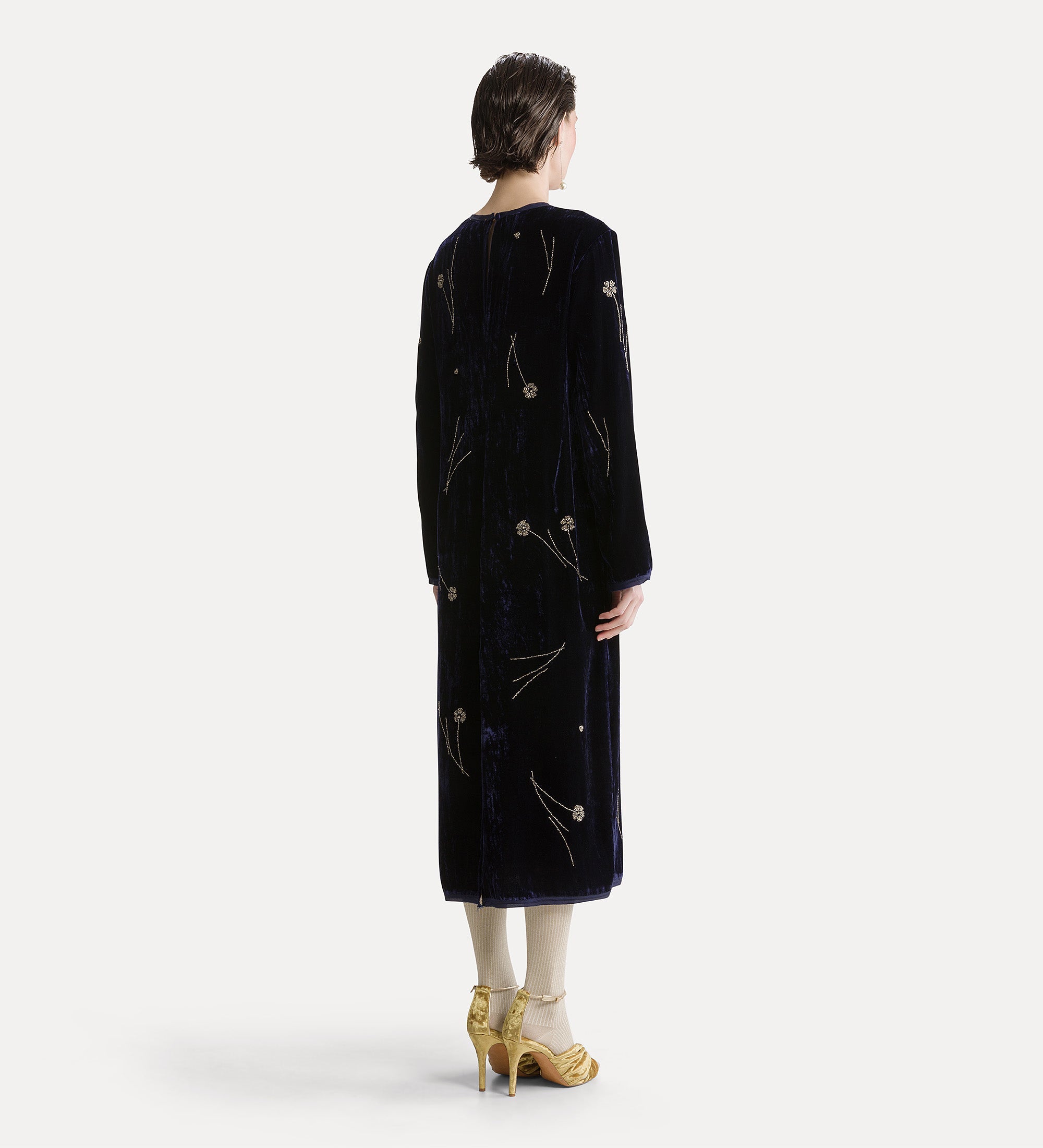 Forte abiti Fleurs d'Orient abito midi notte ricamato