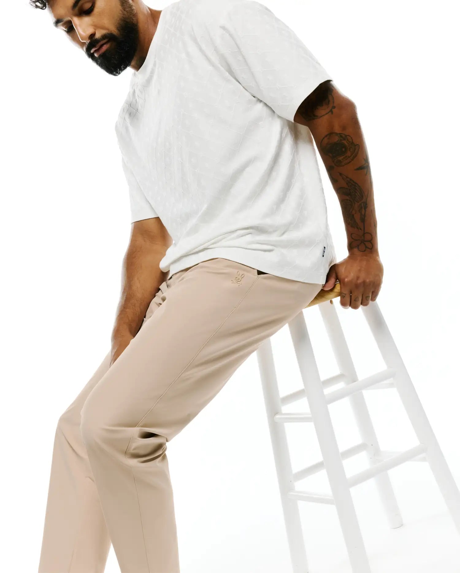 Psycho Bunny Men's Pants Edward 10K pantaloni tapered beige elasticizzati