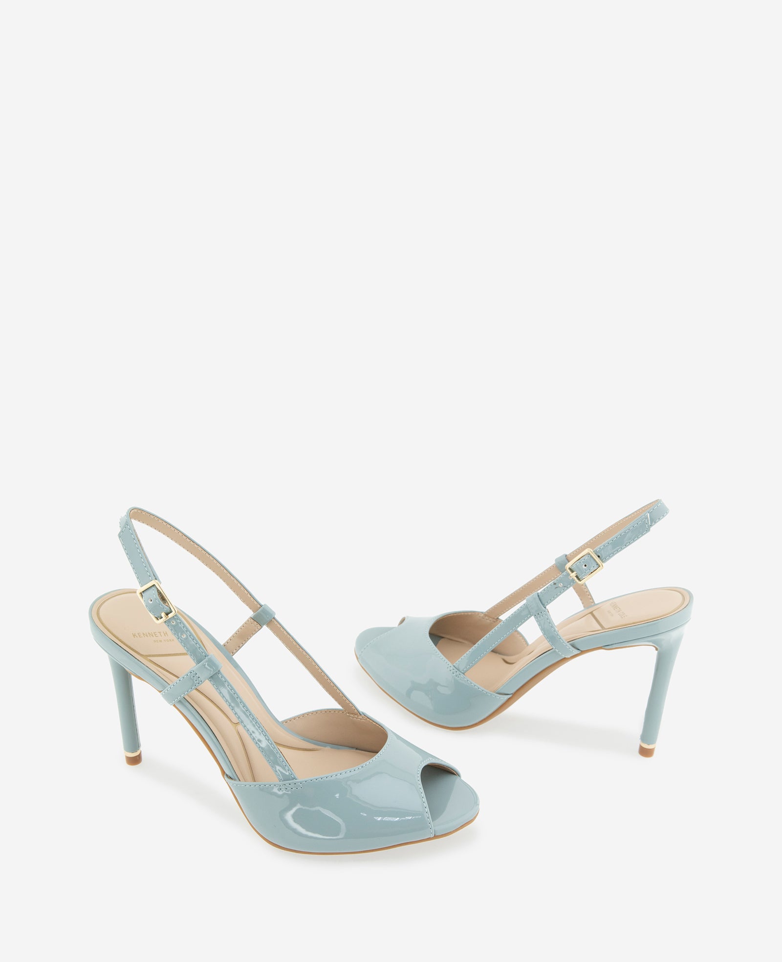 Kenneth Cole Reaction Shoes Londyn Patent Peep Toe Heel décolleté azzurre pelle
