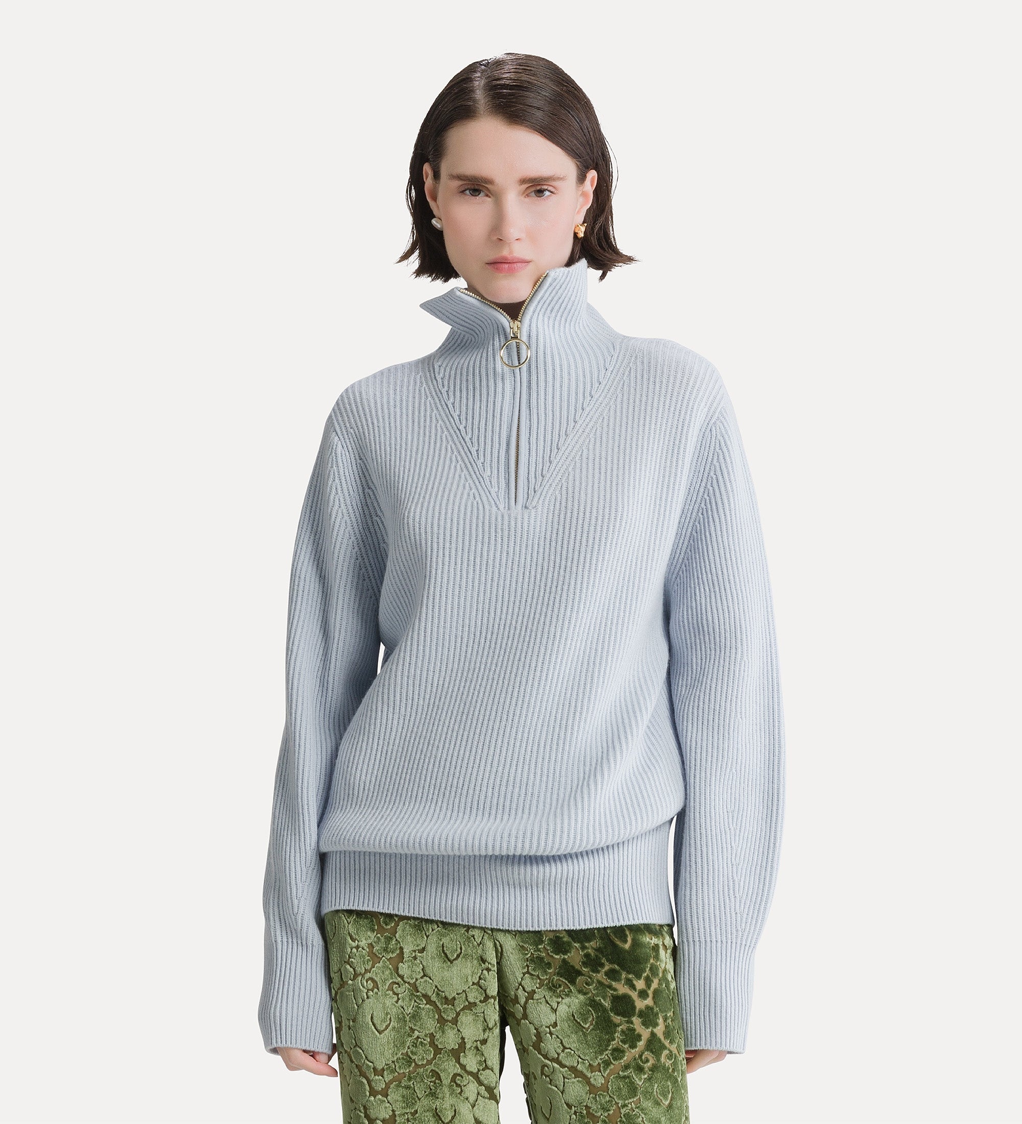 Forte maglieria wool and cashmere half-zip jumper maglione azzurro