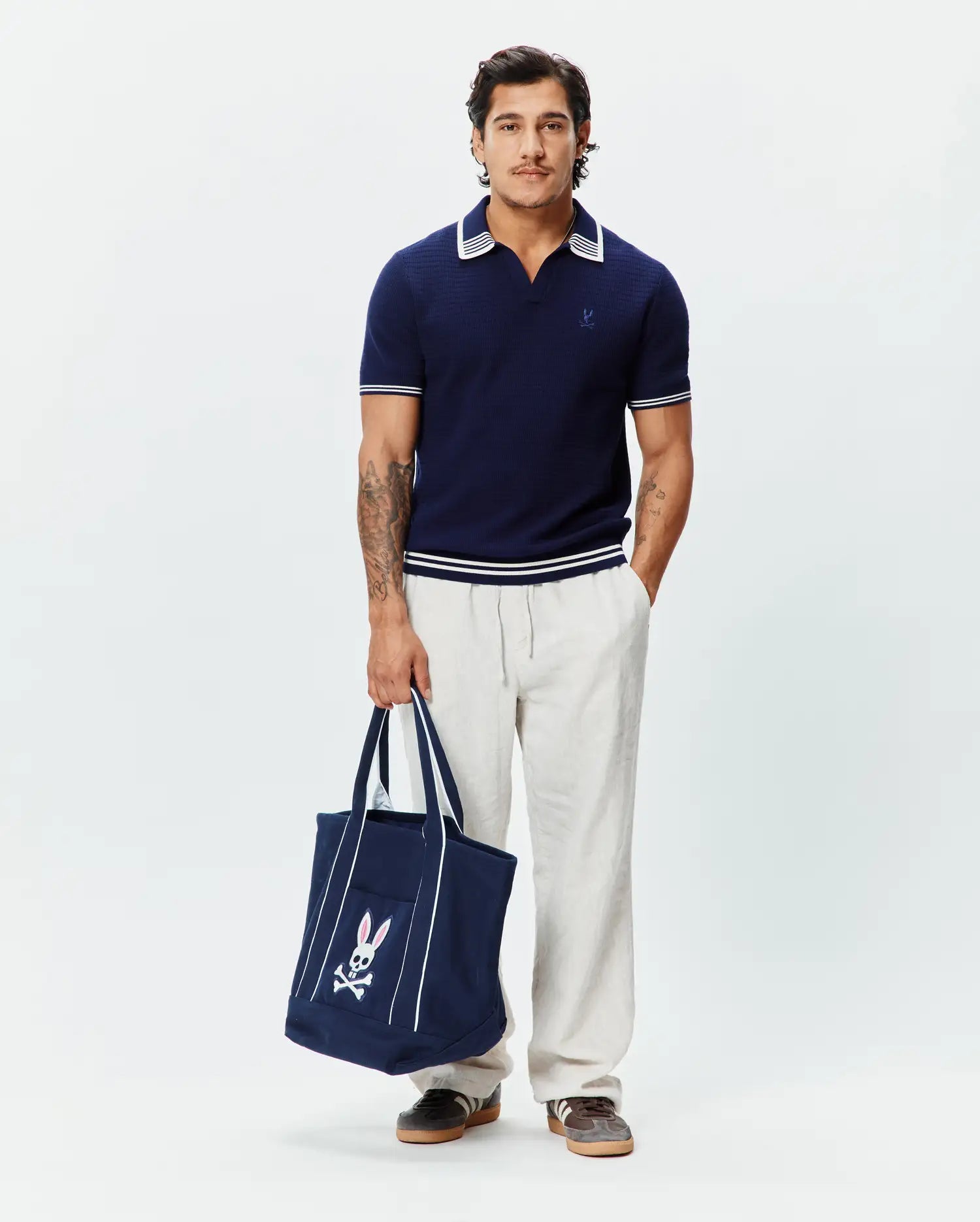 Psycho Bunny Men's Polos Elowen Knit Polo polo blu sera in cotone