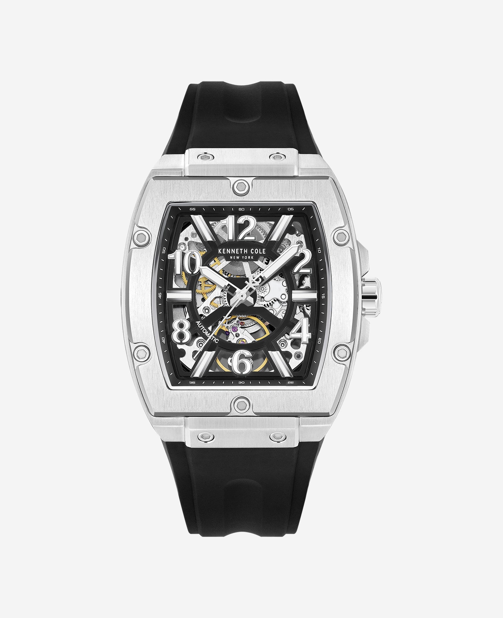 Kenneth Cole Reaction Watches Skeleton Automatic Silicone Strap Watch orologio nero