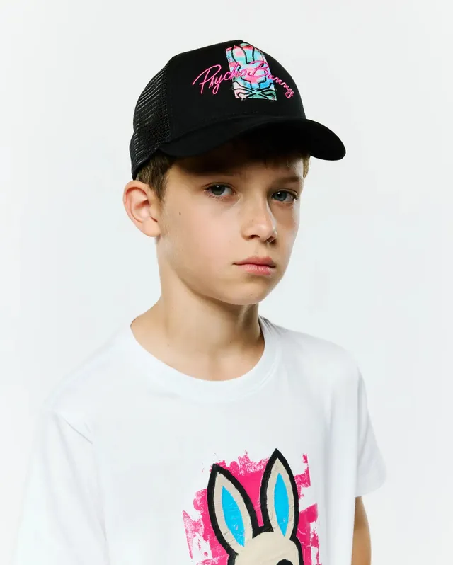 Psycho Bunny Kids Accessories Isaac Trucker Cap cappellino nero regolabile