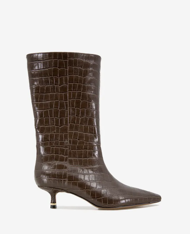 Kenneth Cole Reaction Shoes Meryl Leather Croco Bootie stivaletto in pelle marrone scuro 5 con tacco a stiletto