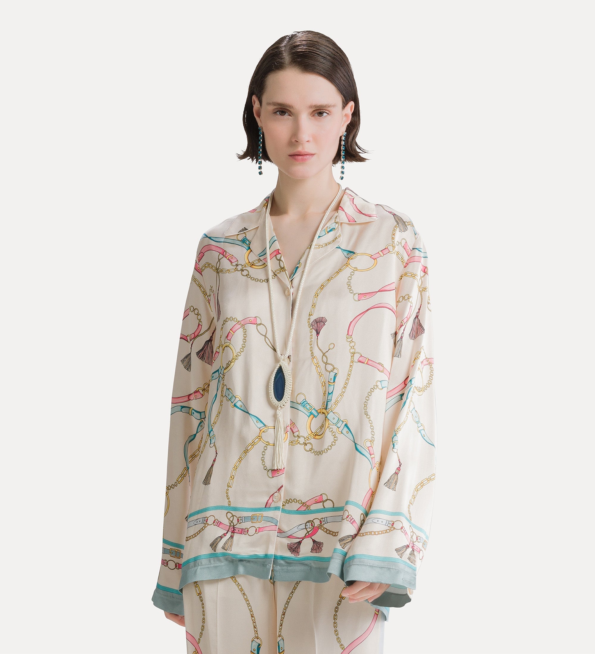 Forte camicie The Crown camicia pyjama in viscosa avorio