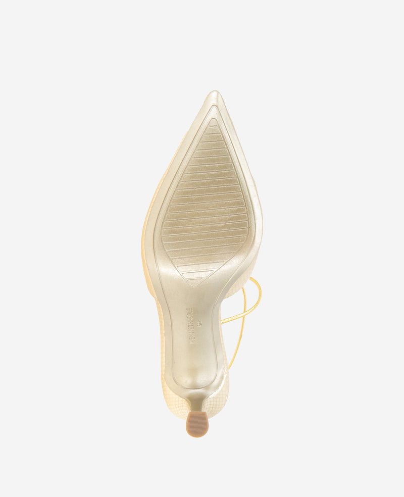 Kenneth Cole Reaction Shoes Umi T-Strap Metallic Heel scarpe con tacco oro serpente
