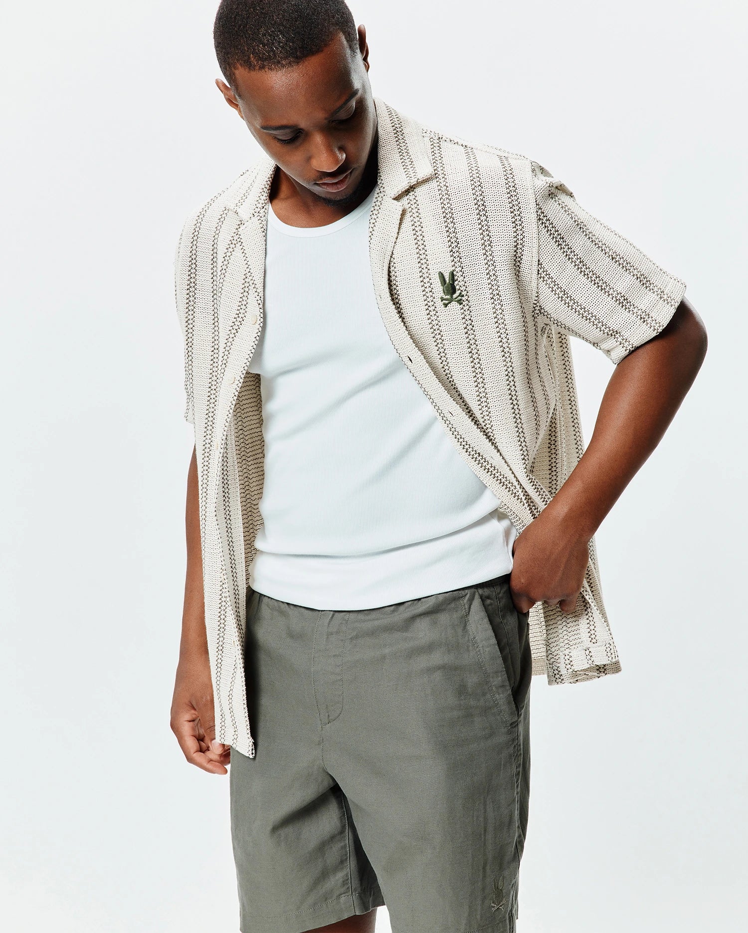 Psycho Bunny Men's Shirts TATUM MT0300219 camicia bianca crochet