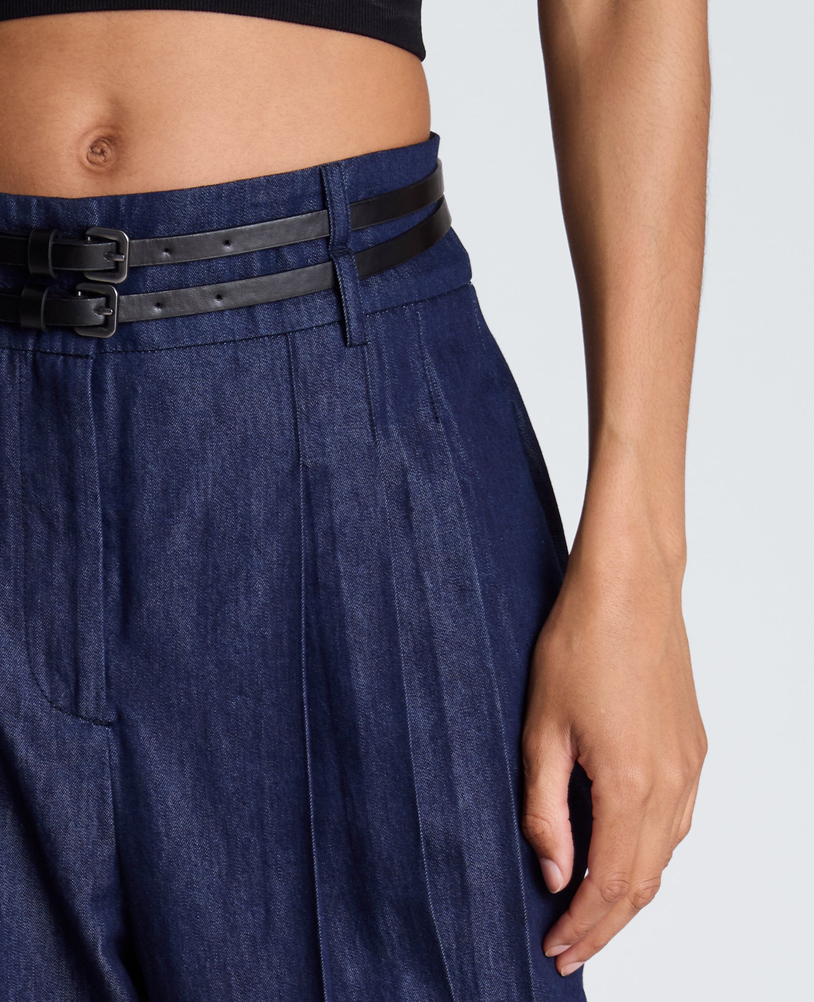 Kenneth Cole Reaction Clothing High Rise Fly Front Pleat Wide Leg Pantaloni Donna Blu