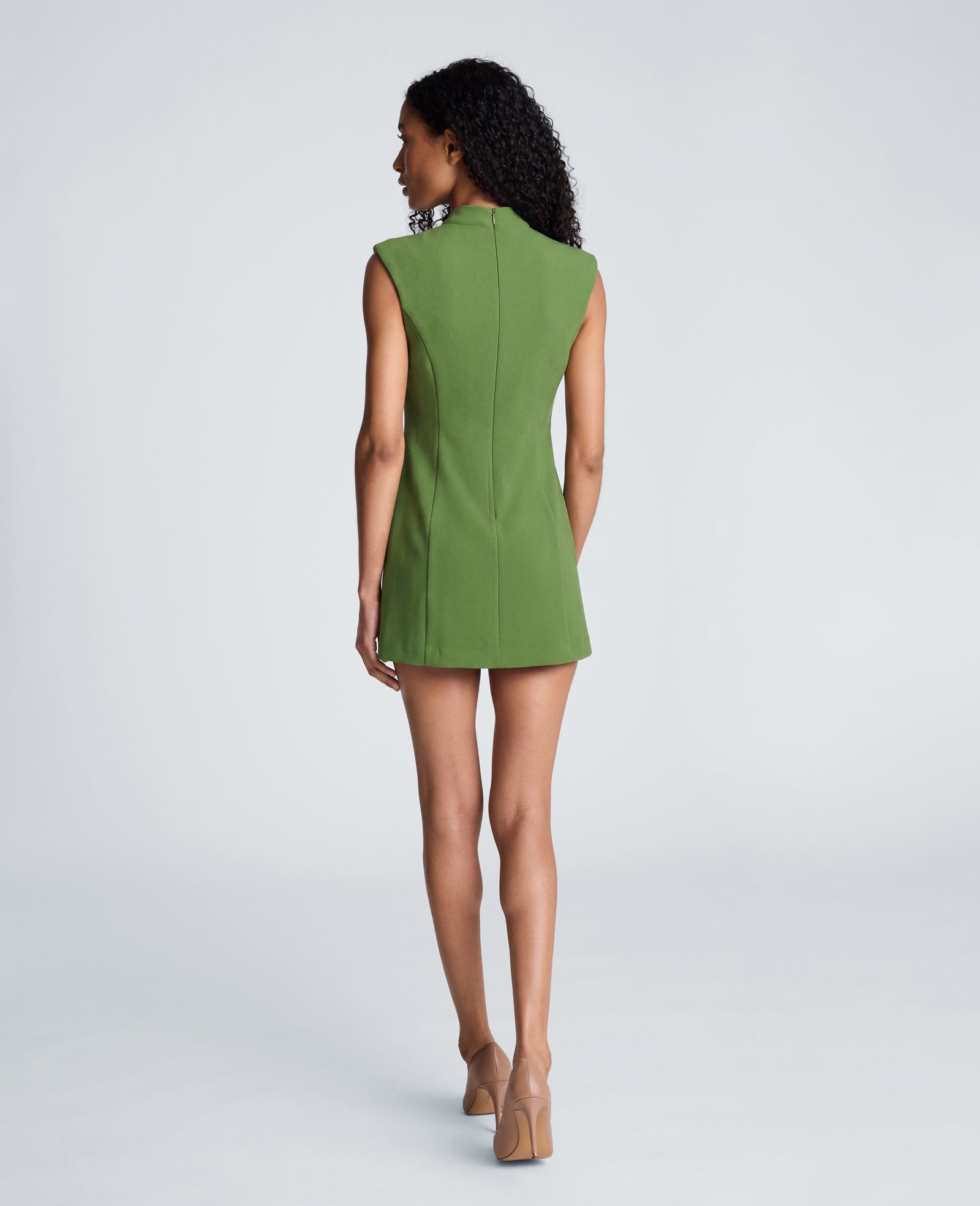 Kenneth Cole Reaction Clothing Mock Neck Zipper Front Textured Crepe miniabito verde