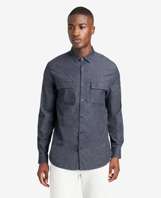 Kenneth Cole Reaction Clothing Slim-Fit Organic Stretch Denim Two Pocket Shirt camicia Deep Indigo