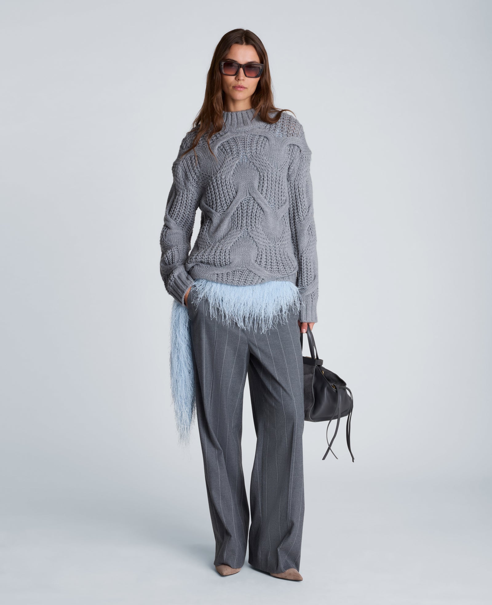 Kenneth Cole Reaction Clothing Oversized Cable Mock Neck Sweater maglione grigio XS