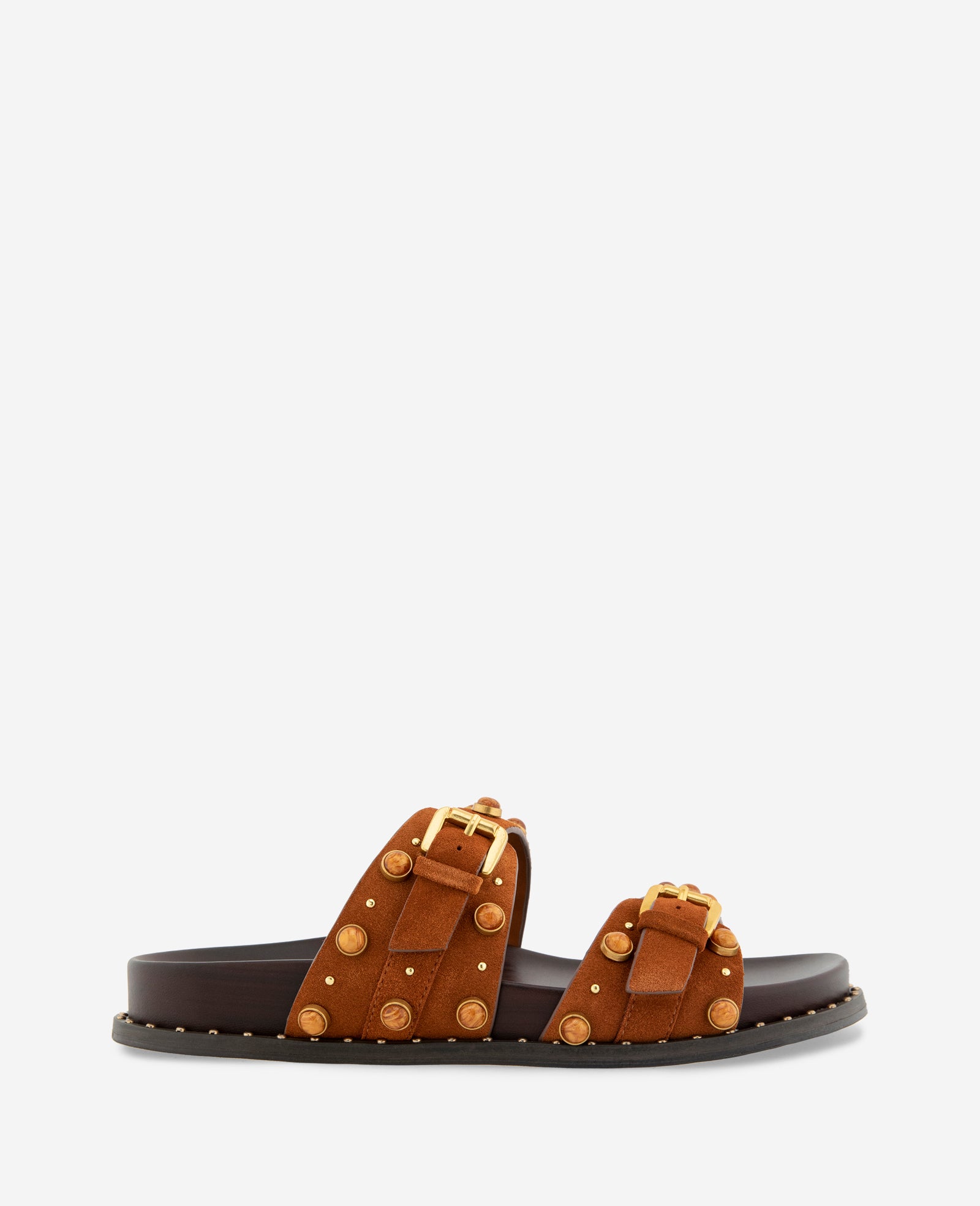 Kenneth Cole Reaction Shoes Deardra Suede Double Band Buckle Slide sandali pecan 5