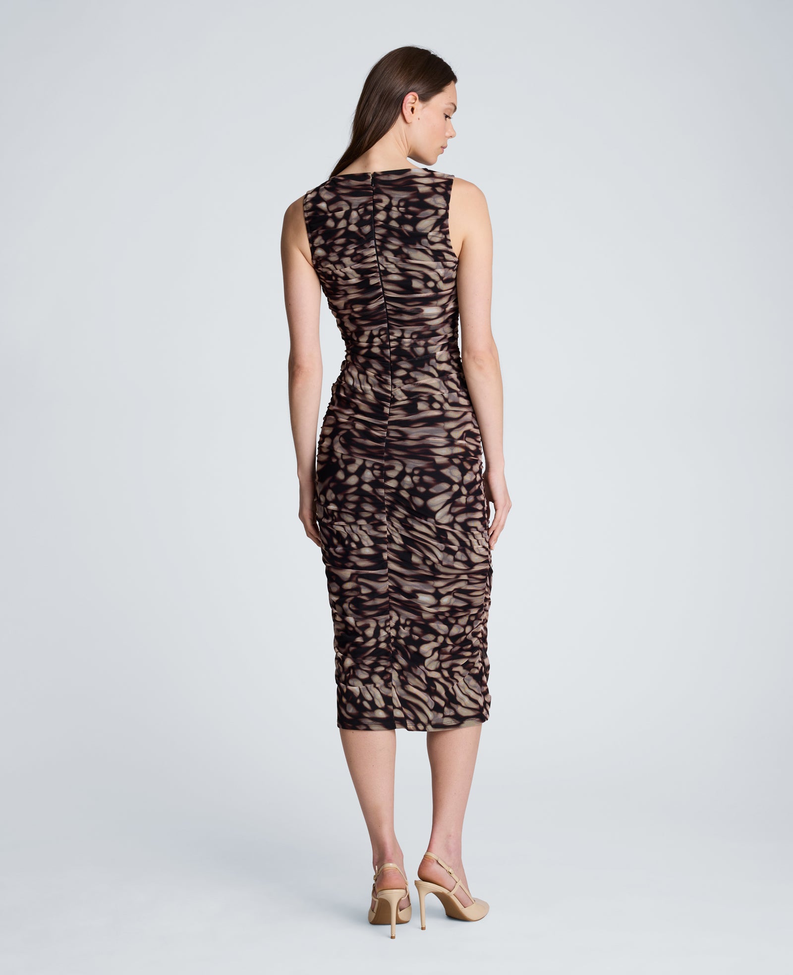 Kenneth Cole Reaction Clothing Ruched Midi Dress abito midi nero fantasia in mesh