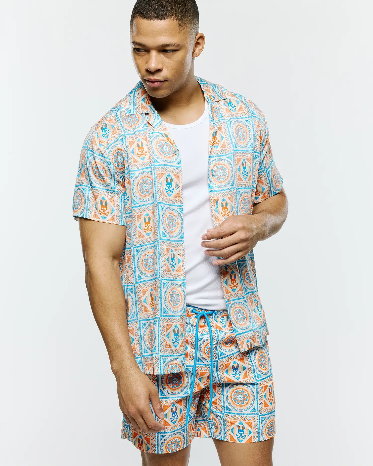 Psycho Bunny Men's Shirts Frank Tencel Shirt MT0300141 camicia blu regular fit