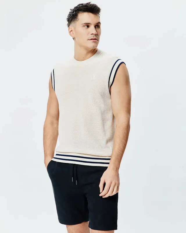 Psycho Bunny Men's Sweatshirts & Hoodies Peter Knit Vest gilet bianco, cotone