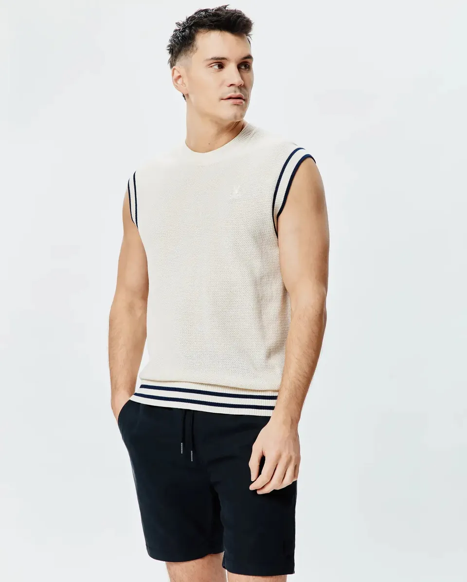 Psycho Bunny Men's Sweatshirts & Hoodies Peter Knit Vest gilet bianco, cotone