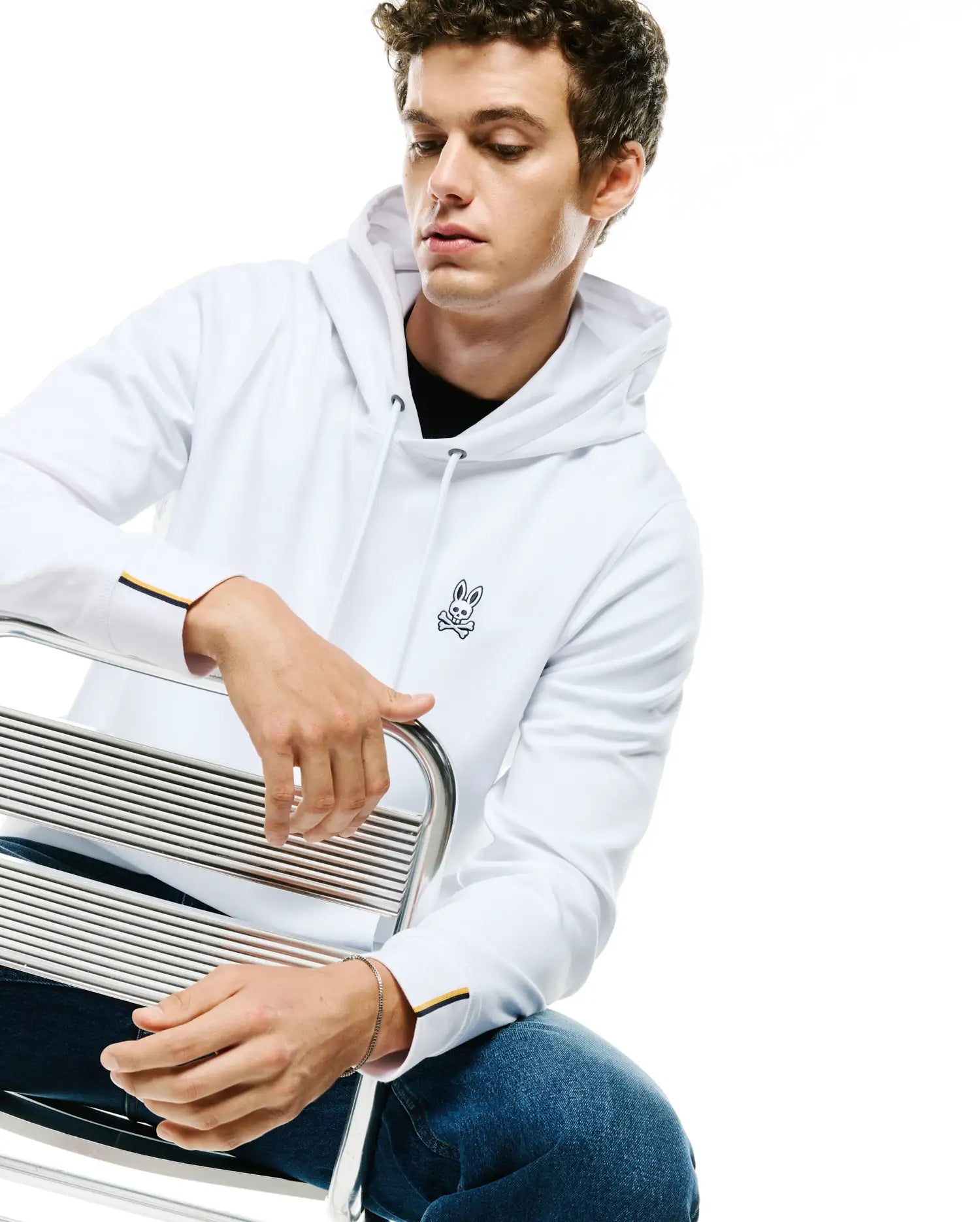 Psycho Bunny Men's Sweatshirts & Hoodies MEN'S LEX FLEECE HOODIE - MT0500316 felpa con cappuccio White cotone modal