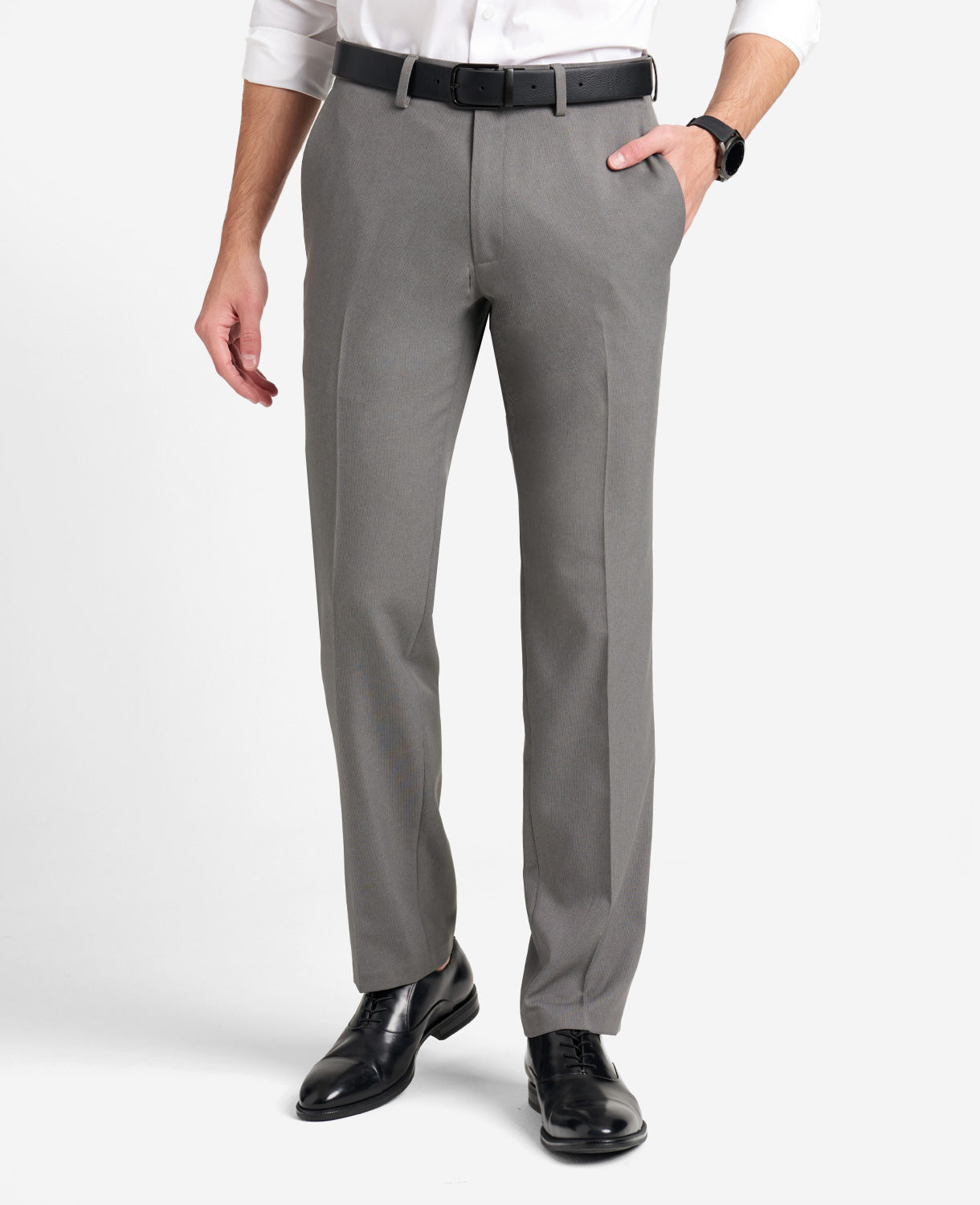 Kenneth Cole Reaction Clothing Modern-Fit Micro Check Stretch Trouser pantaloni grigi elasticizzati