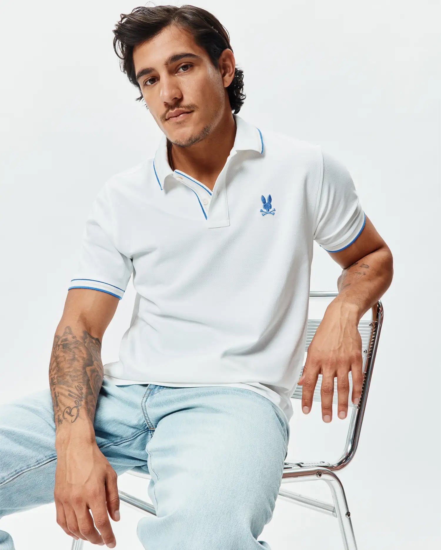 Psycho Bunny Men's Polos Brad Pique Polo polo bianco in cotone Pima