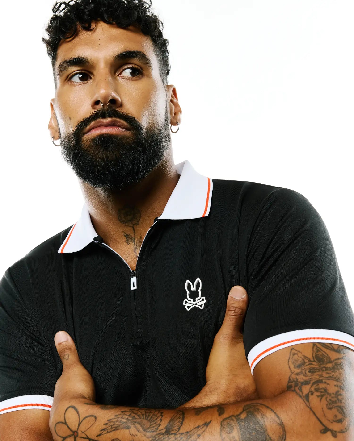 Psycho Bunny Men's Polos MENS ODIN ZIP SPORT POLO MT0100216 polo nera slim