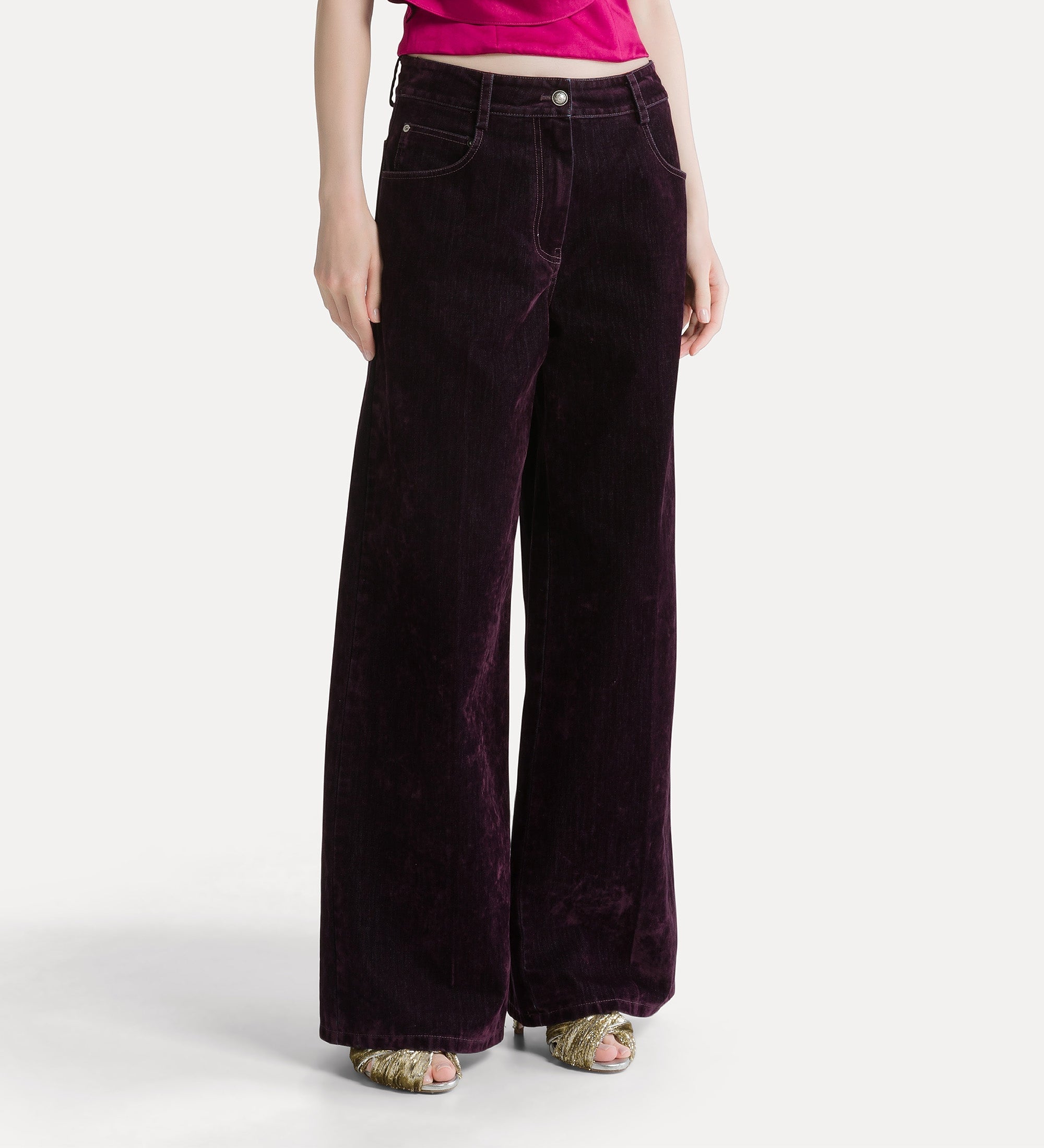 Forte pantaloni flocked denim wide-leg jeans jeans bordeaux in cotone