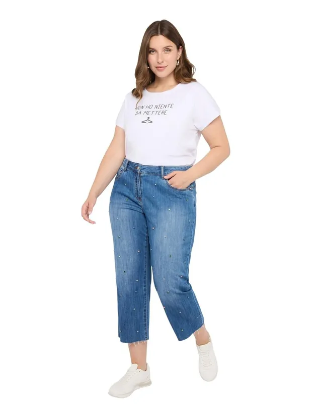 Fiorella Rubino Jeans cropped con strass 48 Plus multicolor