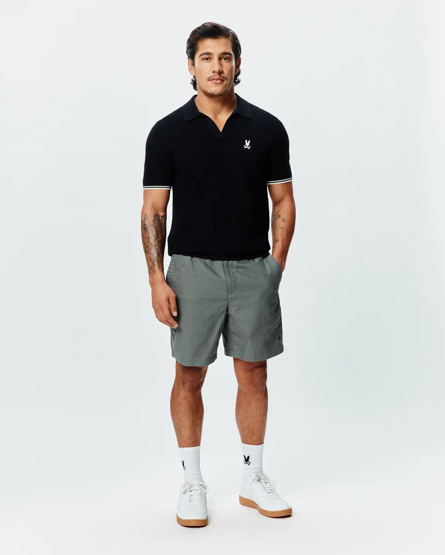 Psycho Bunny Men's Polos Selby Knit Polo polo nera da uomo in cotone