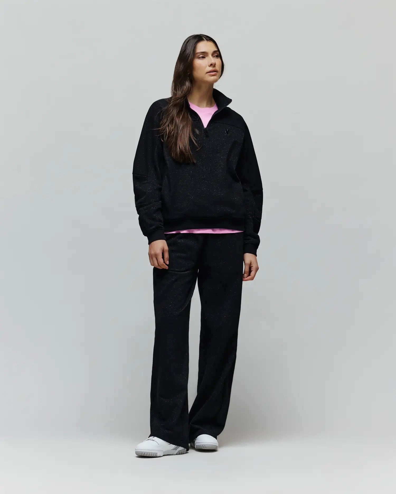 Psycho Bunny Women's Tops WOMENS JULES LUREX 1/4 ZIP PULLOVER - WT0500003 felpa nera lurex