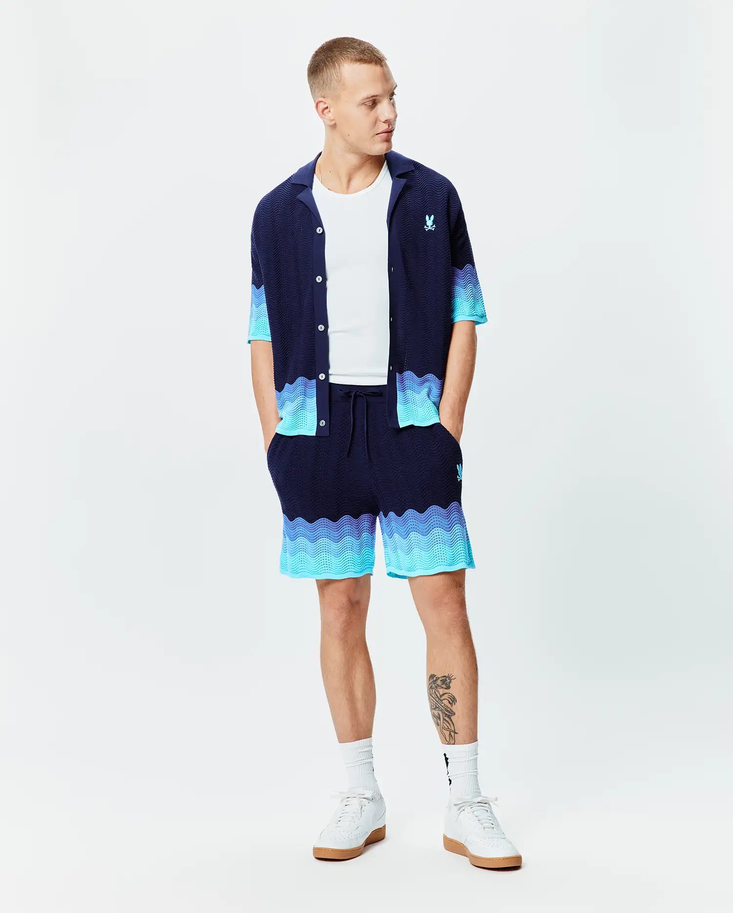 Psycho Bunny Men's Shorts Holden Knit Short 6" pantaloncini blu cotone