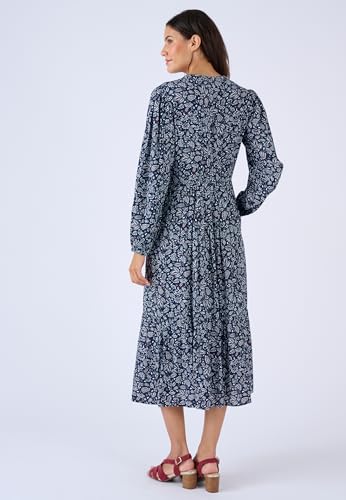 Damart Prêt-à-porter Abito Lungo Puro Viscosa Rilegato Abito blu navy floreale 48