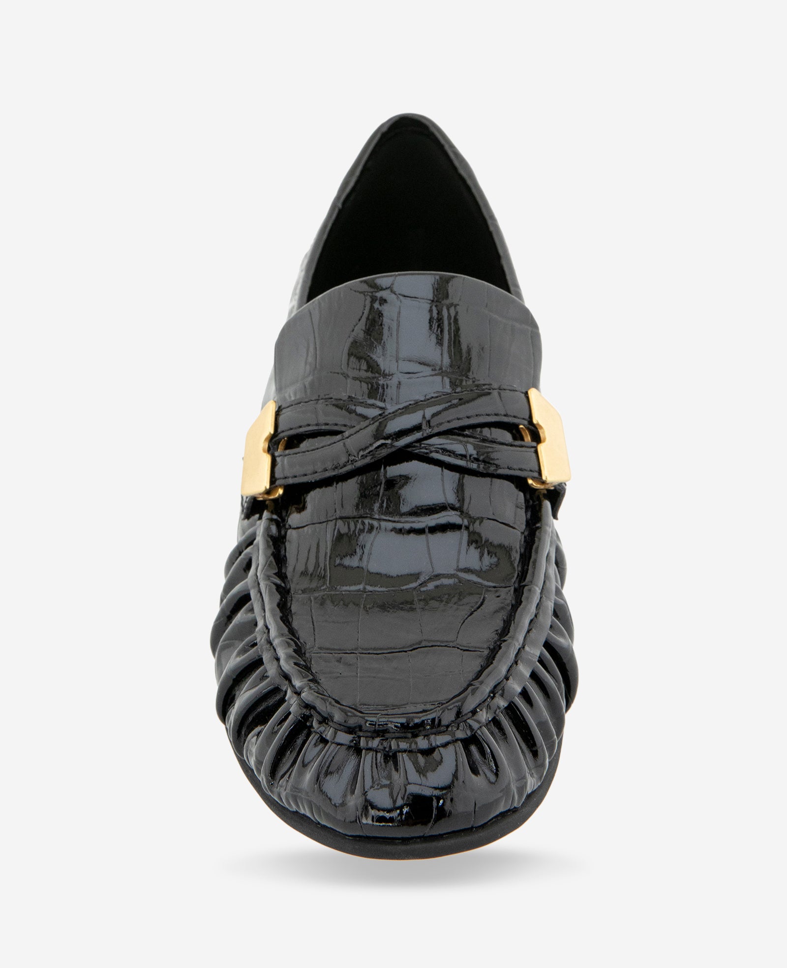 Kenneth Cole Reaction Shoes Remi Embossed Croco Pleated Toe Loafer mocassini neri effetto coccodrillo