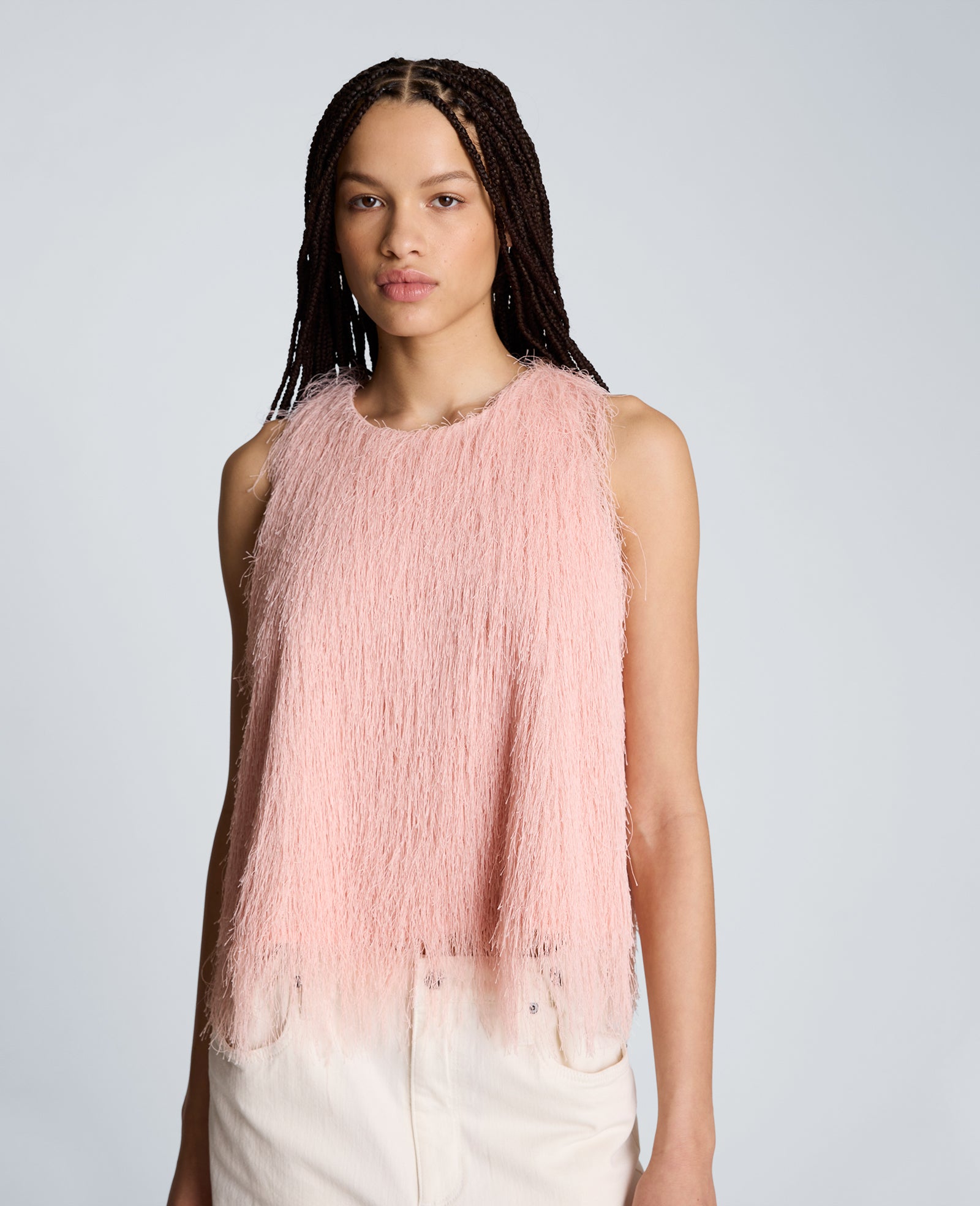 Kenneth Cole Reaction Clothing Feather Swing Tank canotta Pink Vapor in maglia effetto piuma