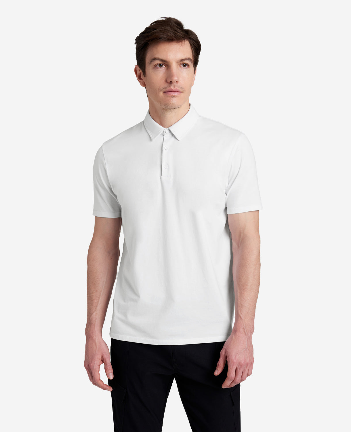 Kenneth Cole Reaction Clothing Performance Button Polo polo bianca in cotone elasticizzato