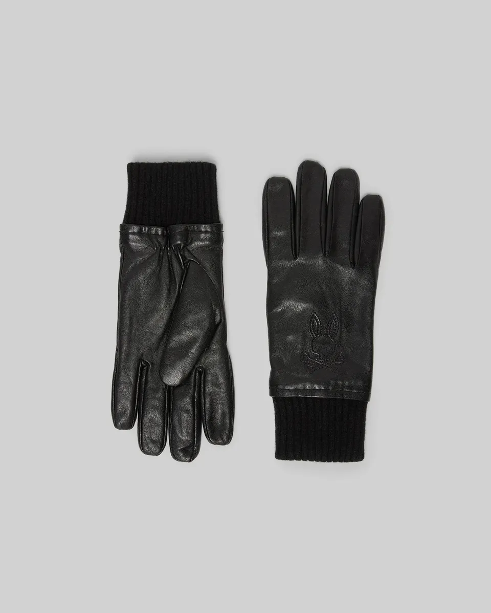 Psycho Bunny Accessories Leather Gloves guanti neri in pelle di capra