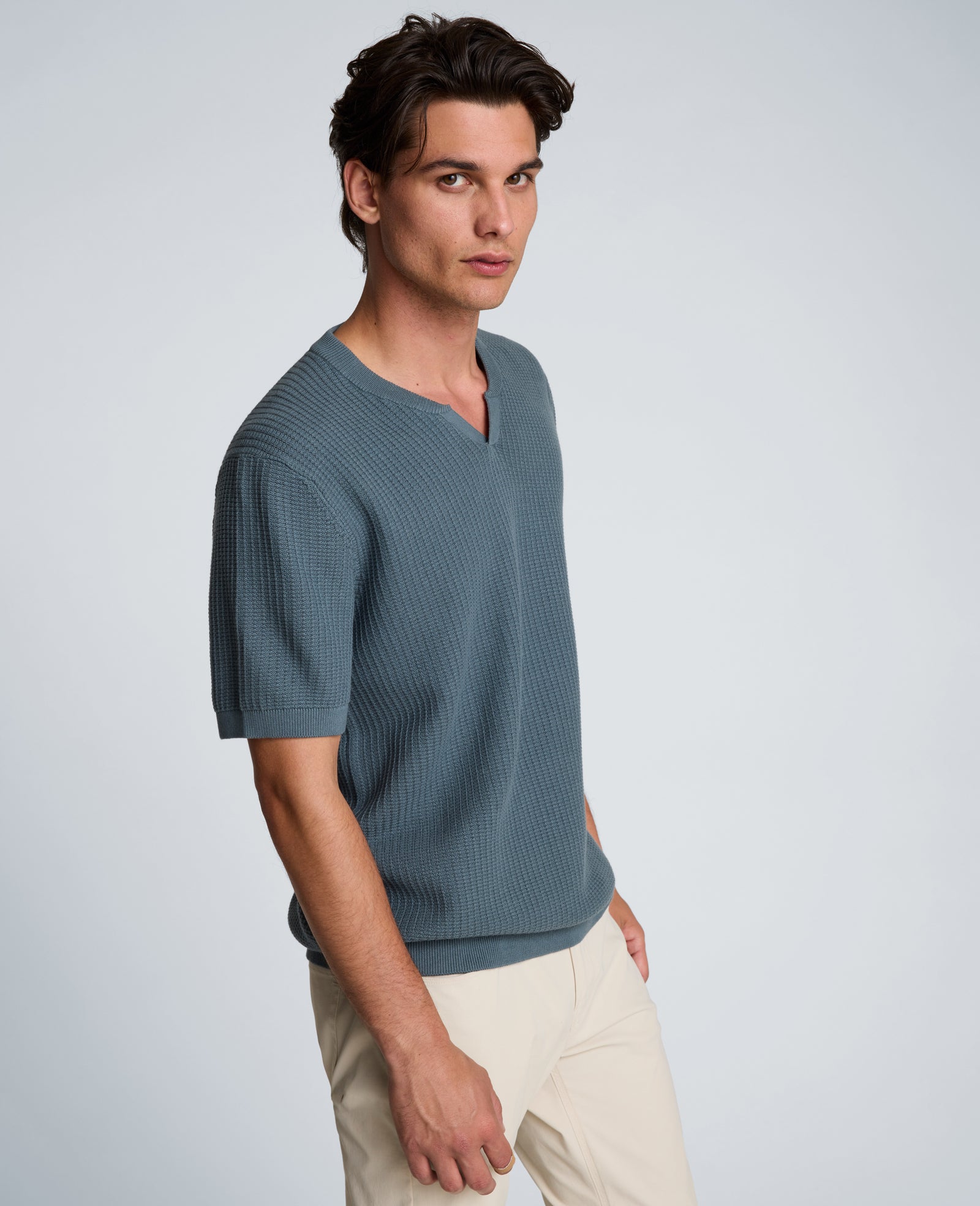 Kenneth Cole Reaction Johnny Collar Henley Sweater maglione blu medio S-XXL in cotone