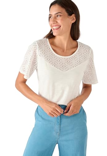 Damart Prêt-à-porter Maglietta in puro cotone con inserto macramé bianca 38-40