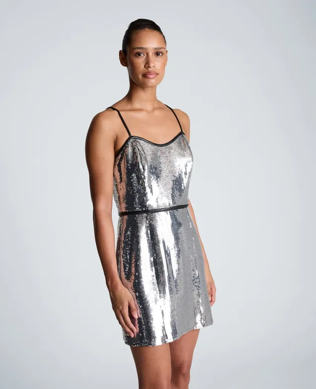 Kenneth Cole Reaction Clothing Sweetheart Neck Mini Dress abito argento paillettes